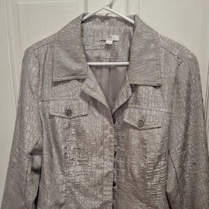 Croc-Texture Metallic Silver Blazer Jacket Ladies Sz L
